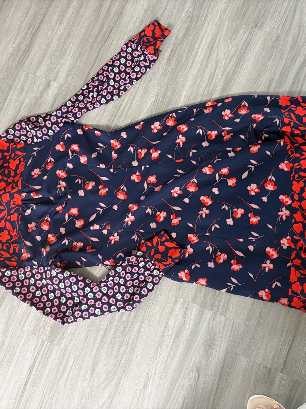 Boden Navy and Red Mixed-Print Midi Dress - Picture 7 of 7